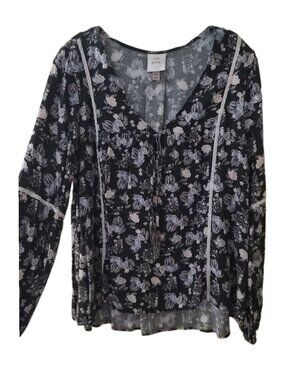 Knox Rose Black and White Floral Boho Top 2X